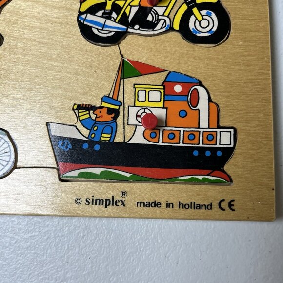 Simplex Vintage Wooden Puzzle Transportation Trains Cars Planes, Made in Holland - Picture 2 of 5